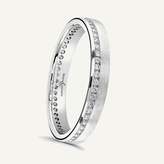 Round Brilliant Cut, Channel, Offset Diamond Eternity Ring