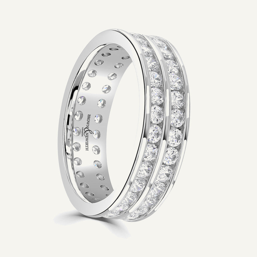 Round Brilliant Cut, Channel, Double Row Diamond Eternity Ring