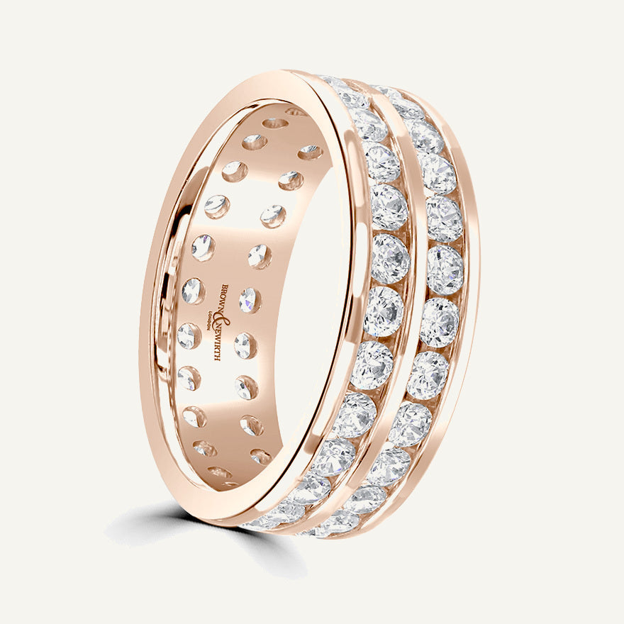 Round Brilliant Cut, Channel, Double Row Diamond Eternity Ring
