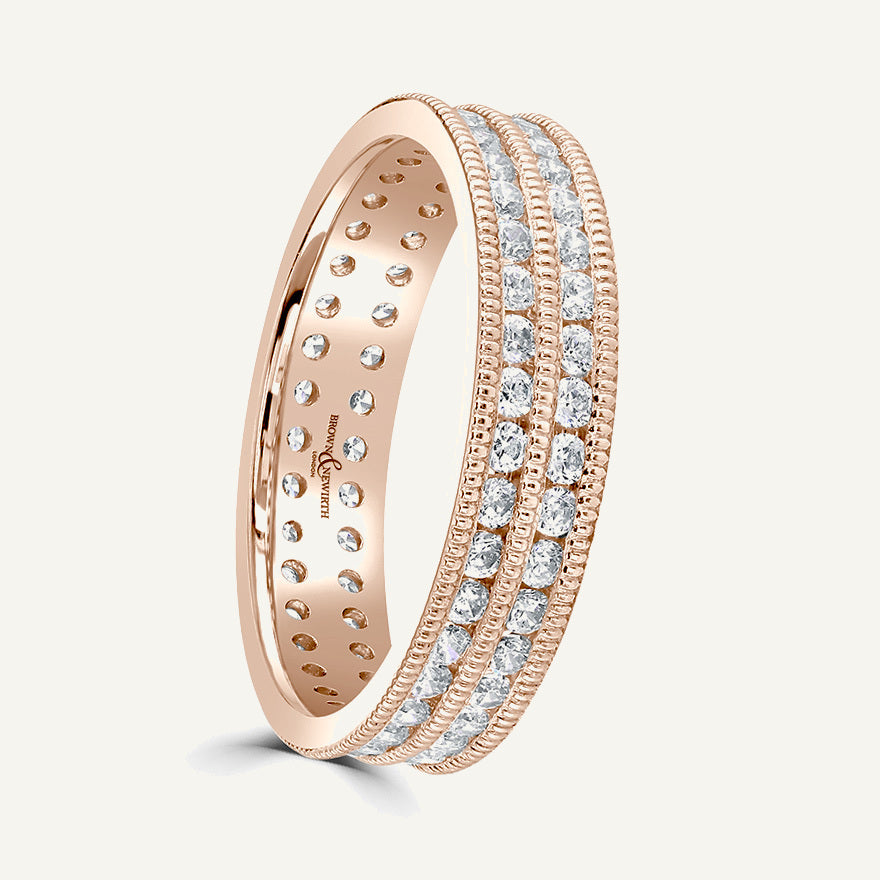 Round Brilliant Cut, Millgrain Channel, Double Row Diamond Eternity Ring