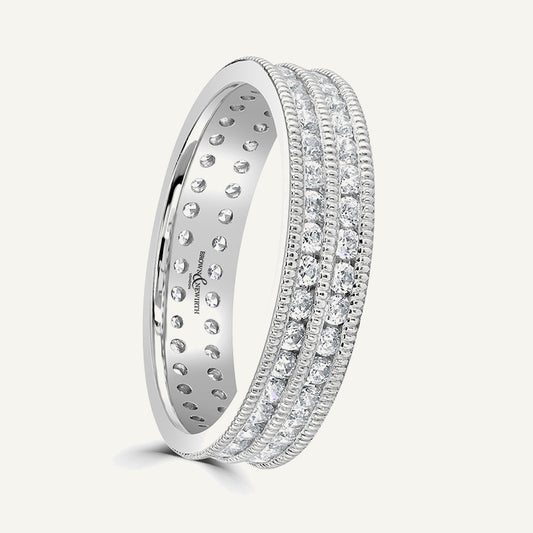 Round Brilliant Cut, Millgrain Channel, Double Row Diamond Eternity Ring