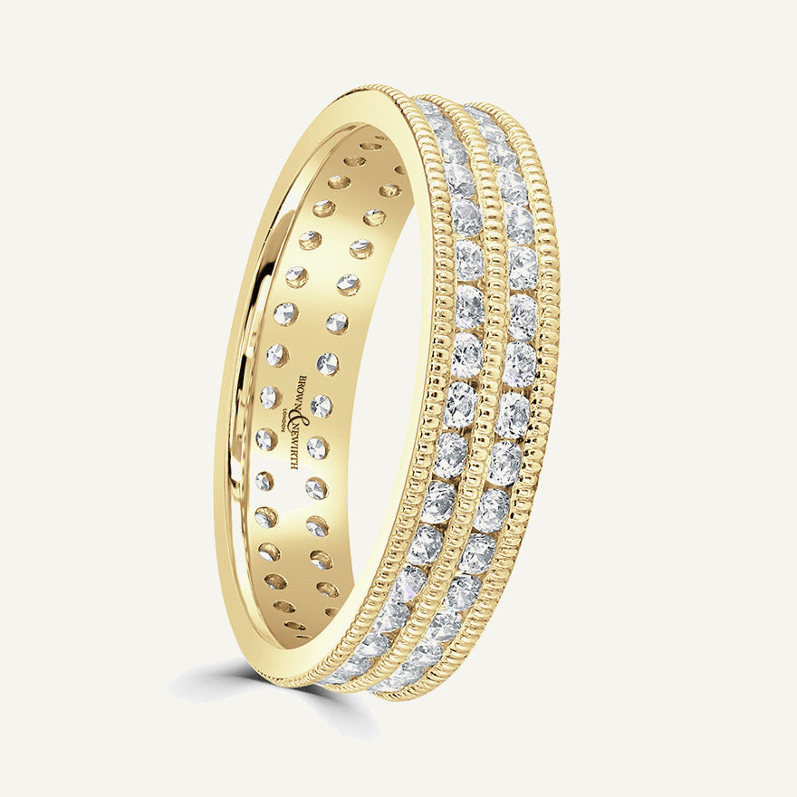 Round Brilliant Cut, Millgrain Channel, Double Row Diamond Eternity Ring