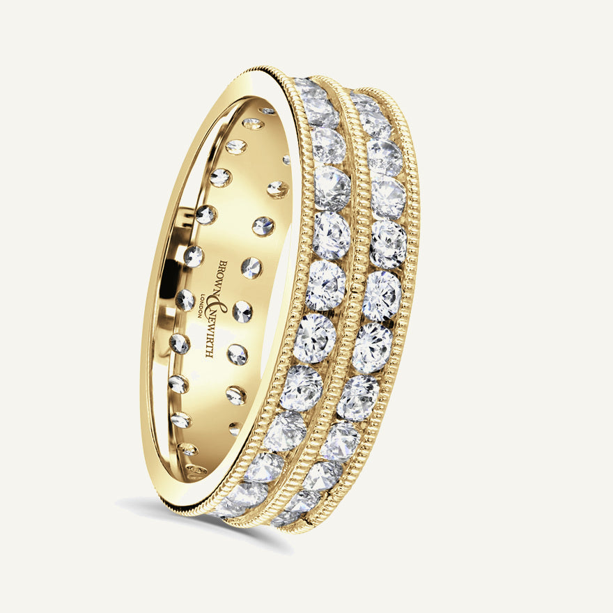 Round Brilliant Cut, Millgrain Channel, Double Row Diamond Eternity Ring