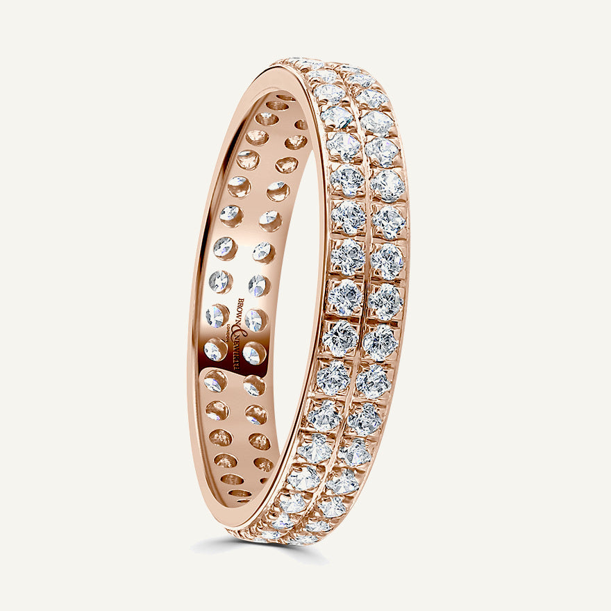 Round Brilliant Cut, Pave, Double Row Diamond Eternity Ring