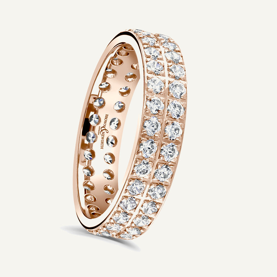 Round Brilliant Cut, Pave, Double Row Diamond Eternity Ring