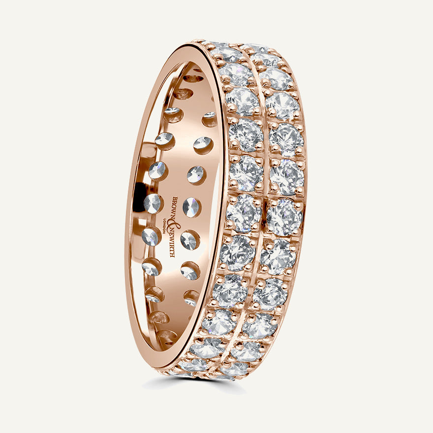 Round Brilliant Cut, Pave, Double Row Diamond Eternity Ring