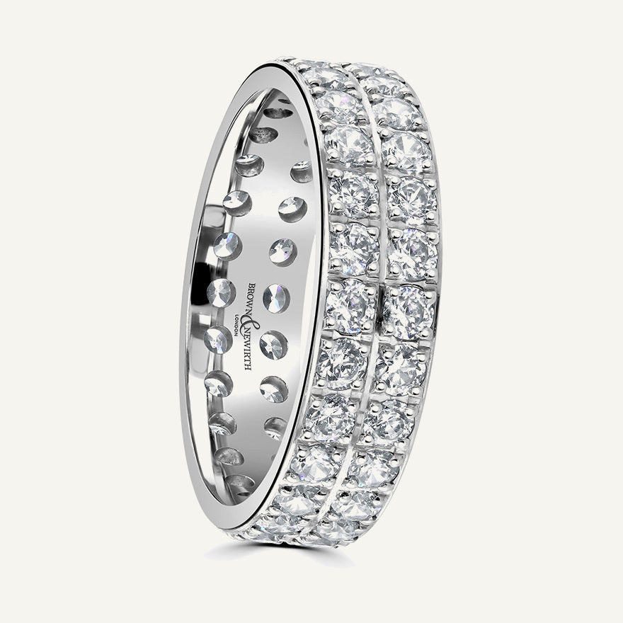 Round Brilliant Cut, Pave, Double Row Diamond Eternity Ring