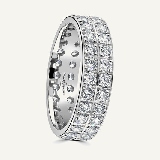 Round Brilliant Cut, Pave, Double Row Diamond Eternity Ring