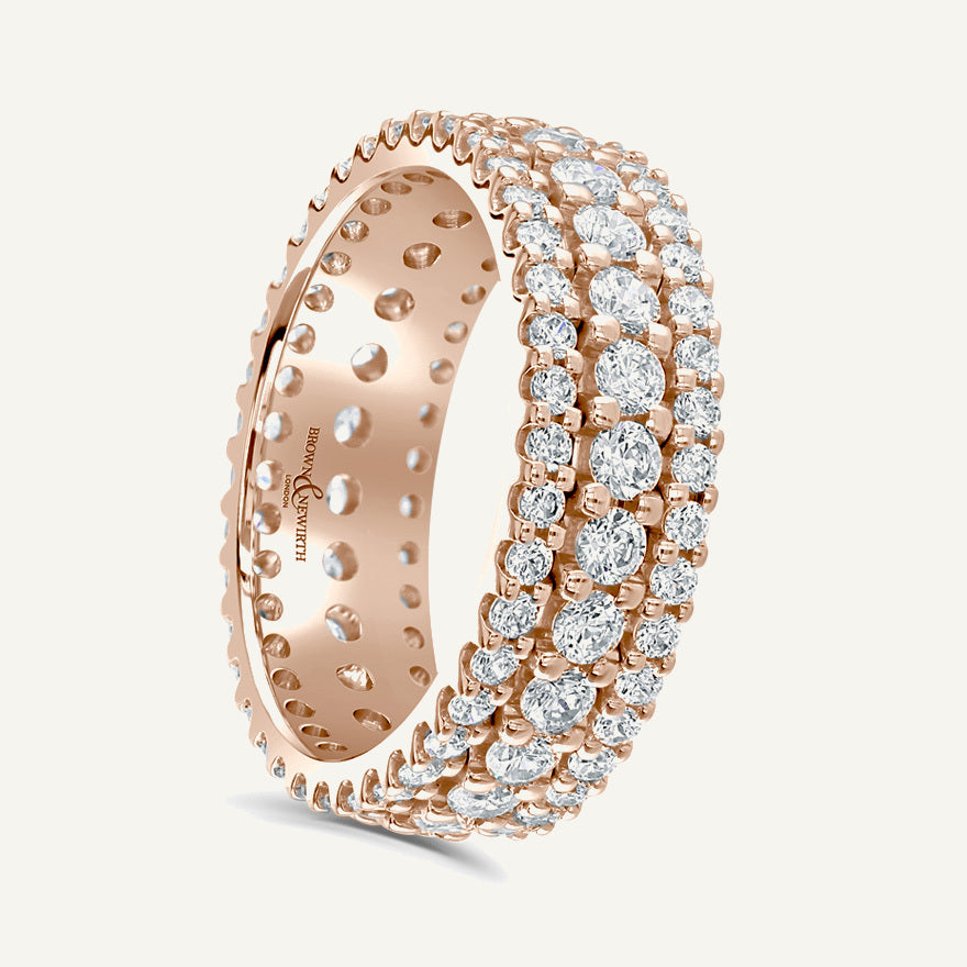 Round Brilliant Cut Varrying Widths, Claw, Multi Row Diamond Eternity Ring