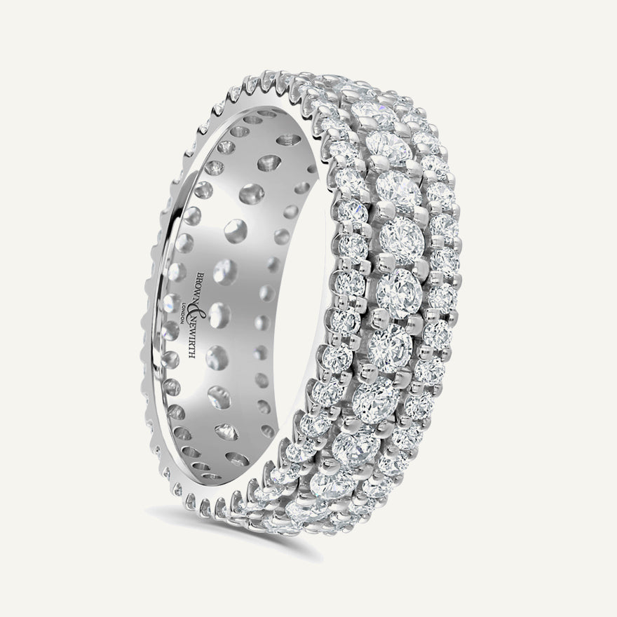 Round Brilliant Cut Varrying Widths, Claw, Multi Row Diamond Eternity Ring