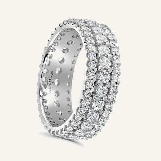 Round Brilliant Cut Varrying Widths, Claw, Multi Row Diamond Eternity Ring