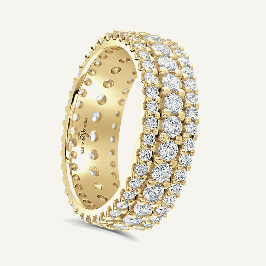 Round Brilliant Cut Varrying Widths, Claw, Multi Row Diamond Eternity Ring