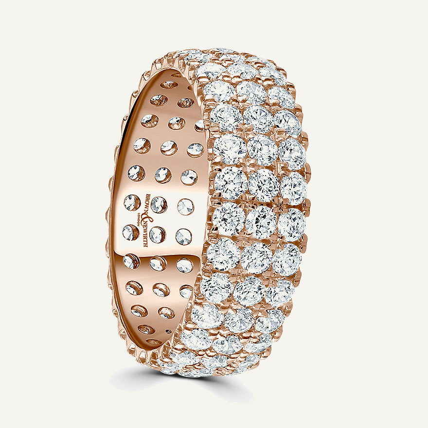 Round Brilliant Cut, Claw, Three Row Diamond Eternity Ring