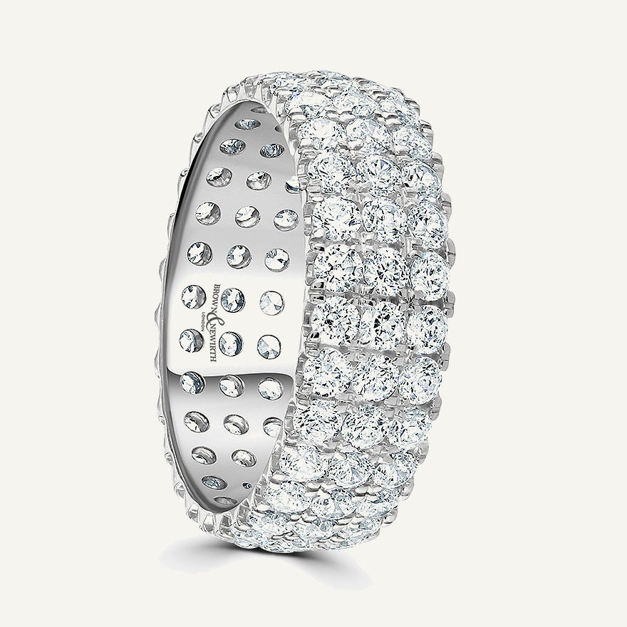 Round Brilliant Cut, Claw, Three Row Diamond Eternity Ring