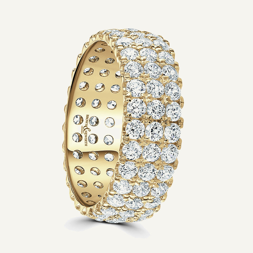 Round Brilliant Cut, Claw, Three Row Diamond Eternity Ring