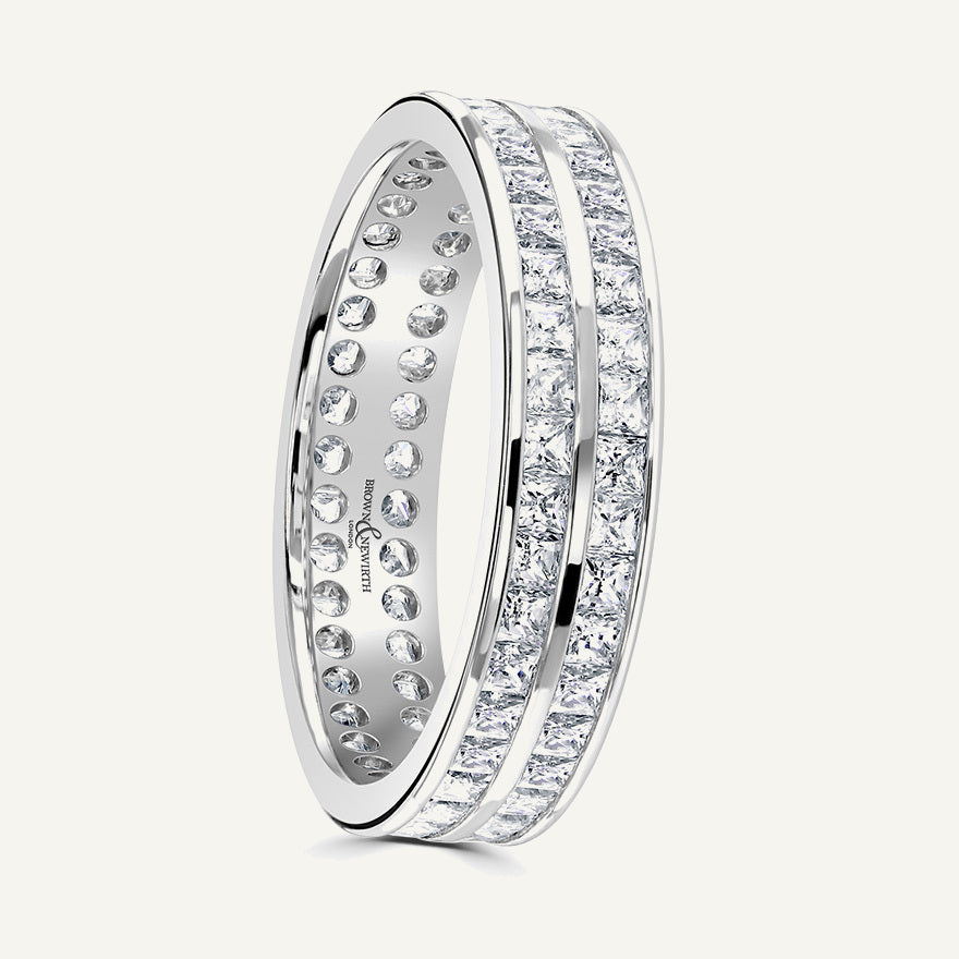 Princess Cut, Channel, Double Row Diamond Eternity Ring