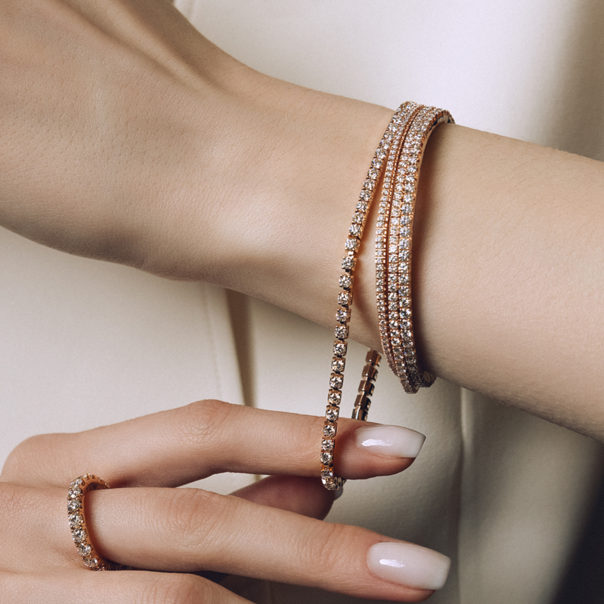 Extensible Tennis 18ct Rose Gold Diamond Bracelet Flexible Diamond Line