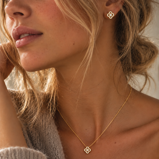 18ct Yellow Gold Diamond Set Clover Pendant Necklace