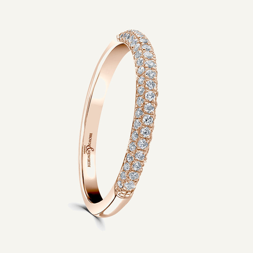 Round Brilliant Cut, Three Row Micro Pave, Fallaway Diamond Eternity Ring