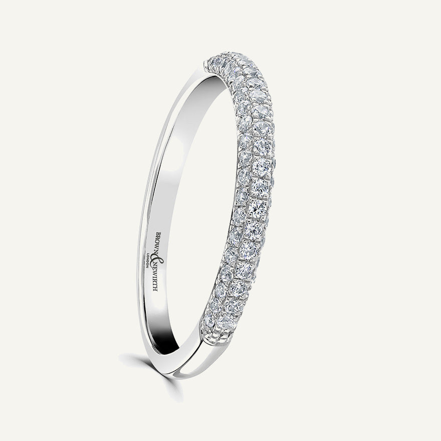 Round Brilliant Cut, Three Row Micro Pave, Fallaway Diamond Eternity Ring