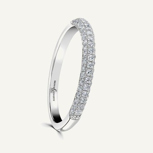 Round Brilliant Cut, Three Row Micro Pave, Fallaway Diamond Eternity Ring
