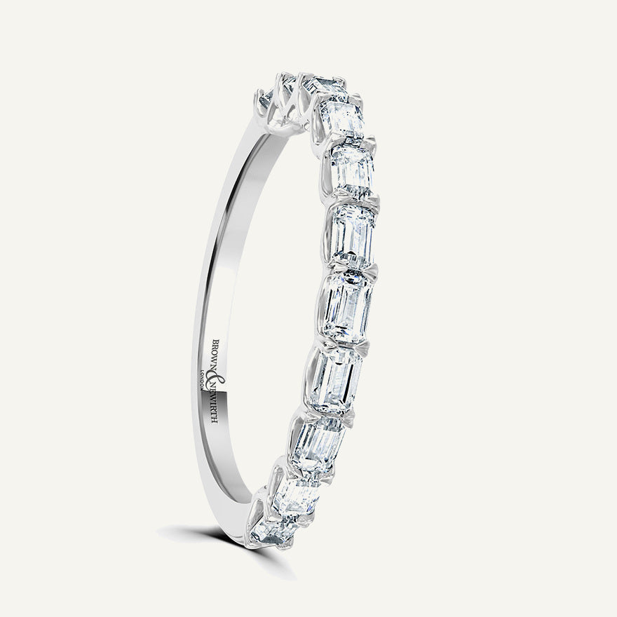 Emerald Cut, Claw, Landscape Diamond Eternity Ring