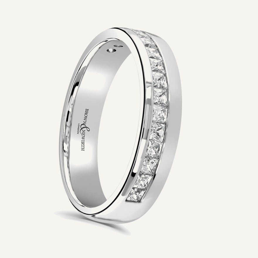 Princess Cut, Channel, Offset Diamond Eternity Ring