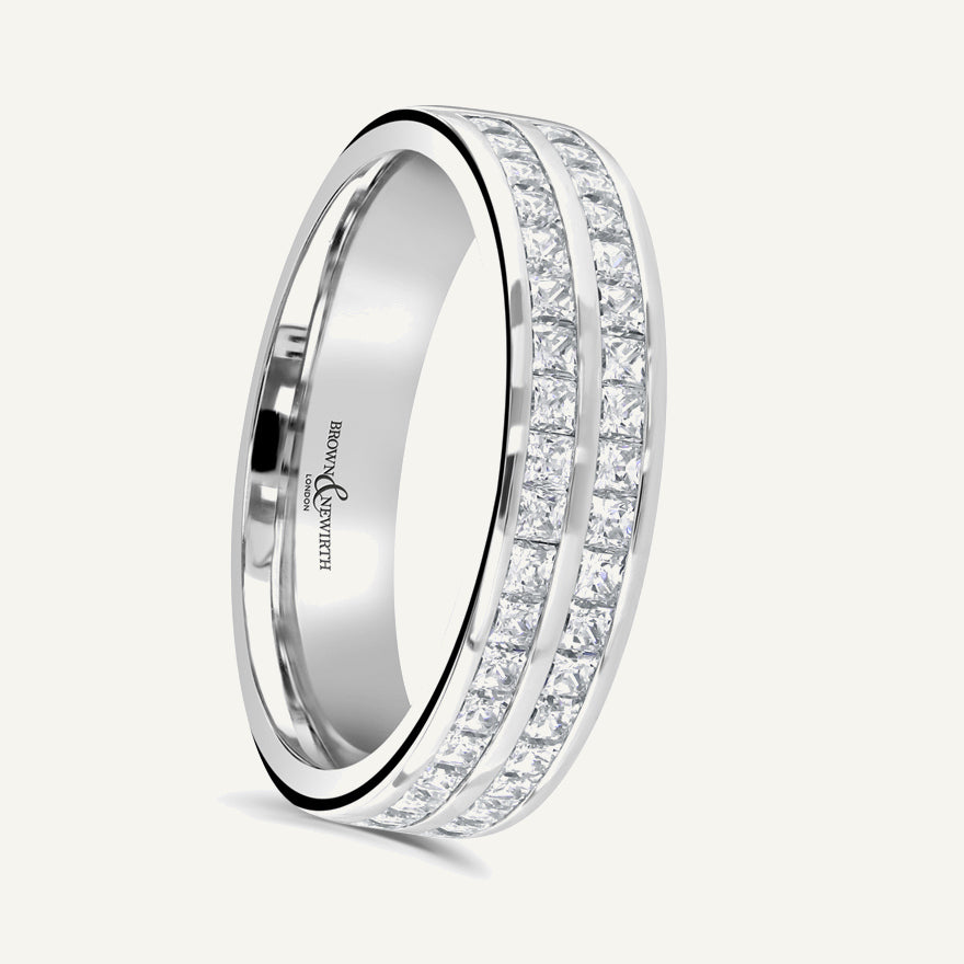 Princess Cut, Channel, Double Row Diamond Eternity Ring