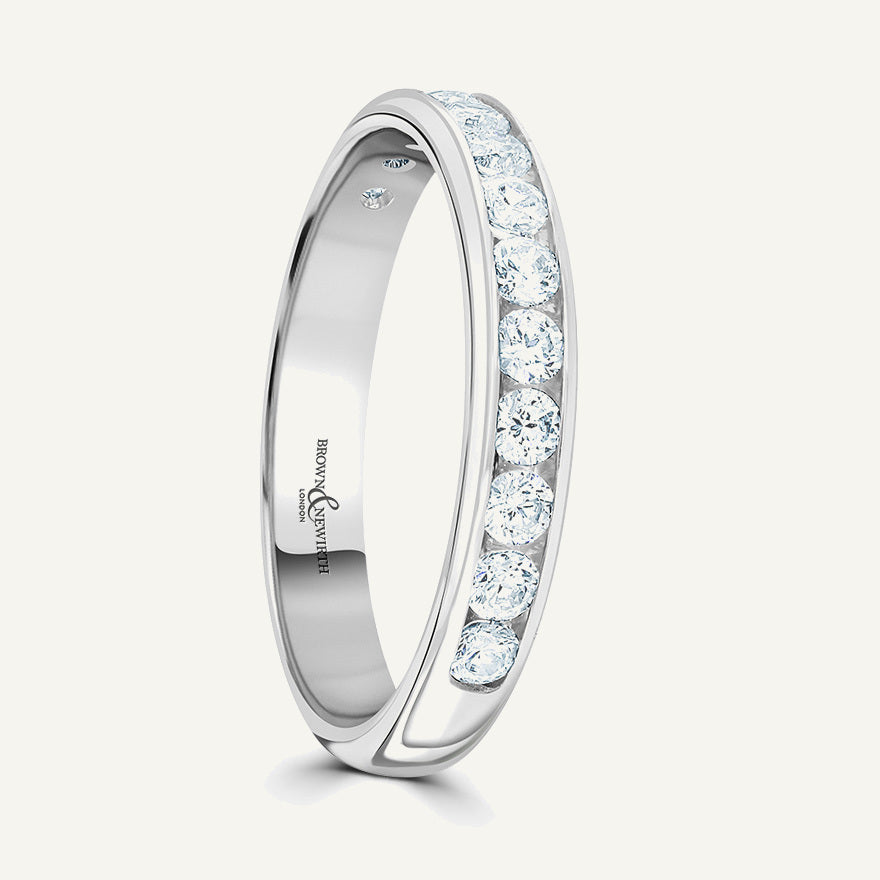 Round Brilliant Cut, Channel, Courted Diamond Eternity Ring