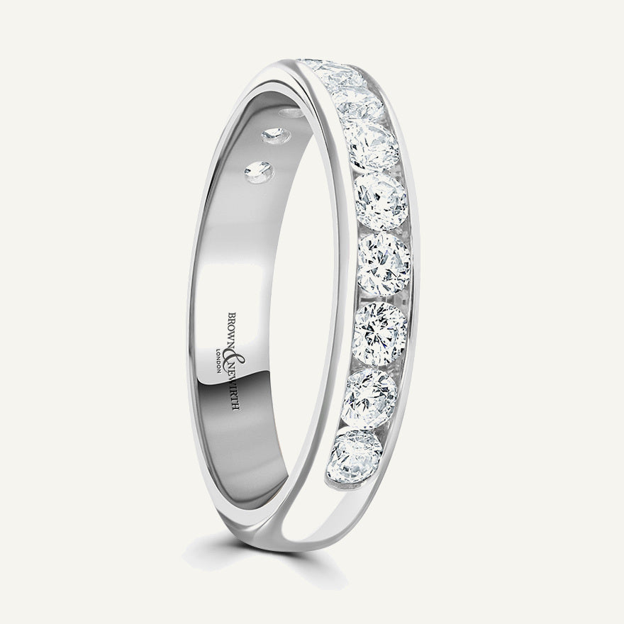 Round Brilliant Cut, Channel, Courted Diamond Eternity Ring