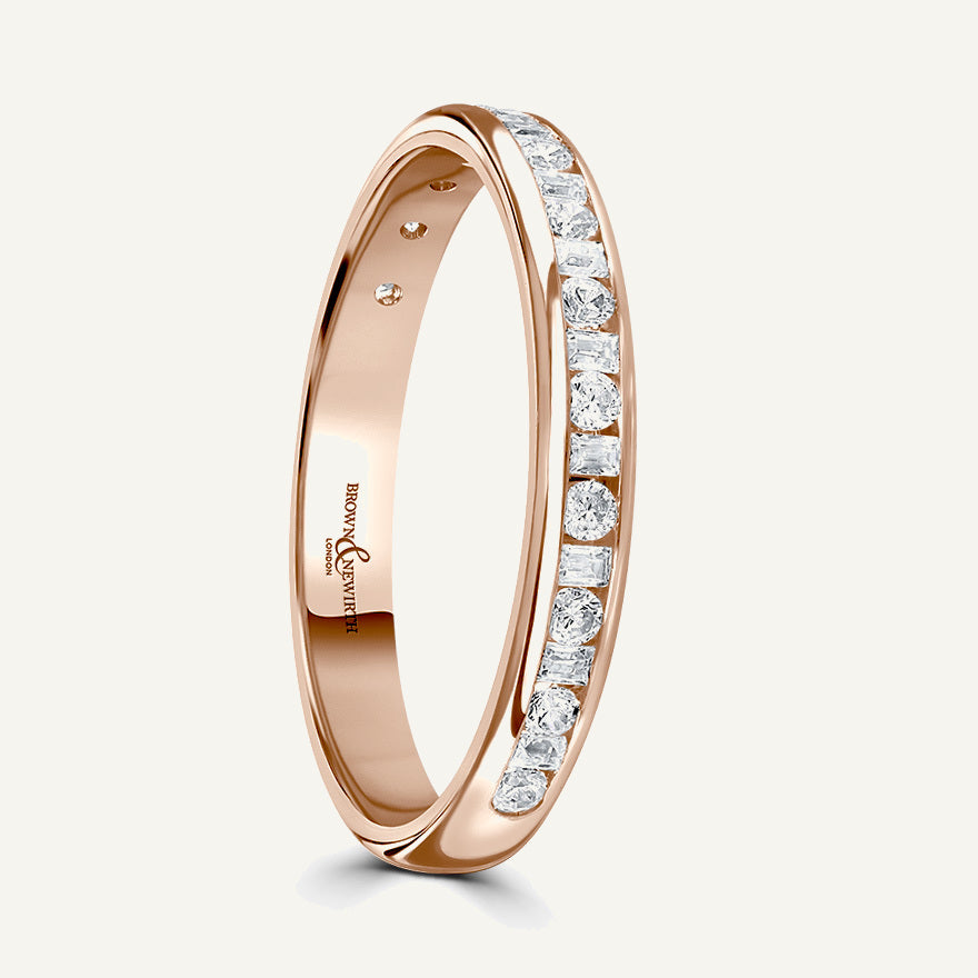 Round Brilliant & Baguette Cut, Channel, Courted Diamond Eternity Ring
