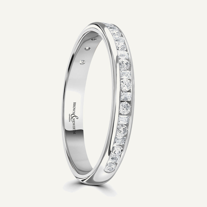 Round Brilliant & Baguette Cut, Channel, Courted Diamond Eternity Ring