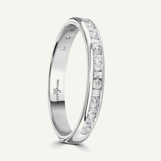 Round Brilliant & Baguette Cut, Channel, Courted Diamond Eternity Ring