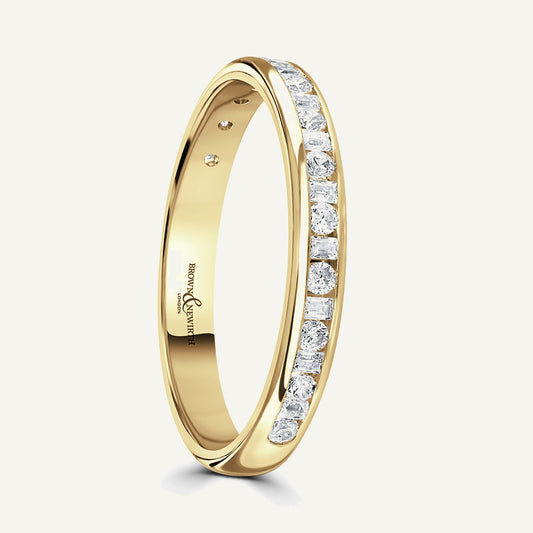 Round Brilliant & Baguette Cut, Channel, Courted Diamond Eternity Ring