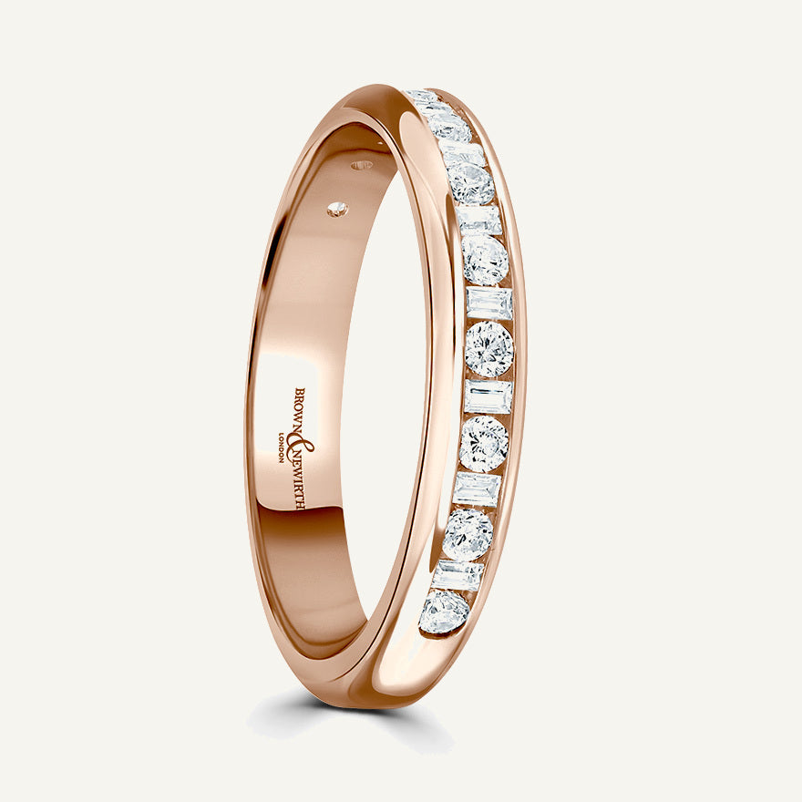 Round Brilliant & Baguette Cut, Channel, Courted Diamond Eternity Ring