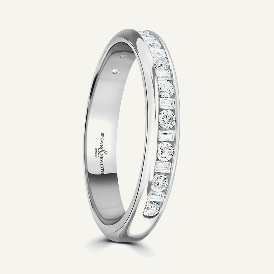 Round Brilliant & Baguette Cut, Channel, Courted Diamond Eternity Ring