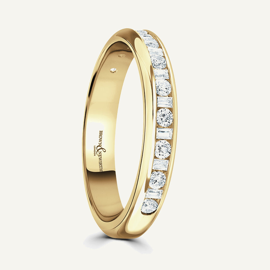 Round Brilliant & Baguette Cut, Channel, Courted Diamond Eternity Ring