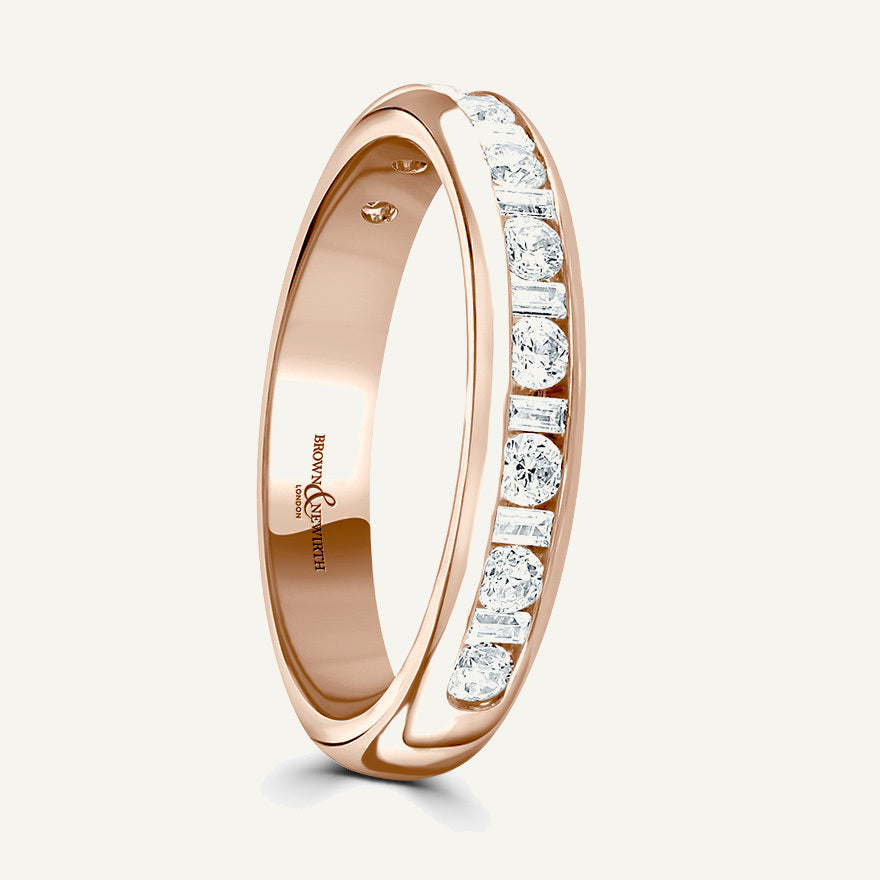 Round Brilliant & Baguette Cut, Channel, Courted Diamond Eternity Ring