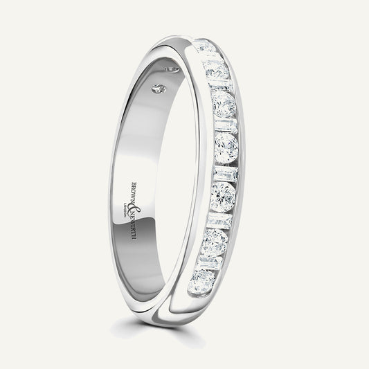 Round Brilliant & Baguette Cut, Channel, Courted Diamond Eternity Ring