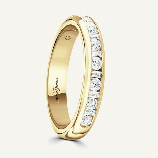 Round Brilliant & Baguette Cut, Channel, Courted Diamond Eternity Ring