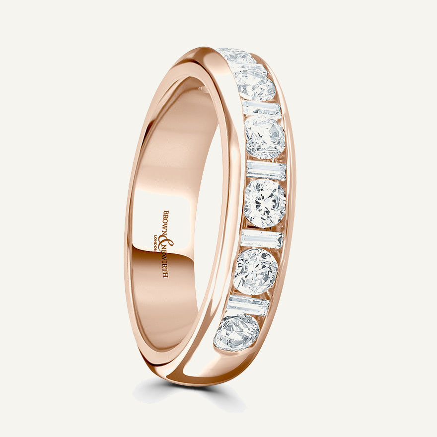 Round Brilliant & Baguette Cut, Channel, Courted Diamond Eternity Ring