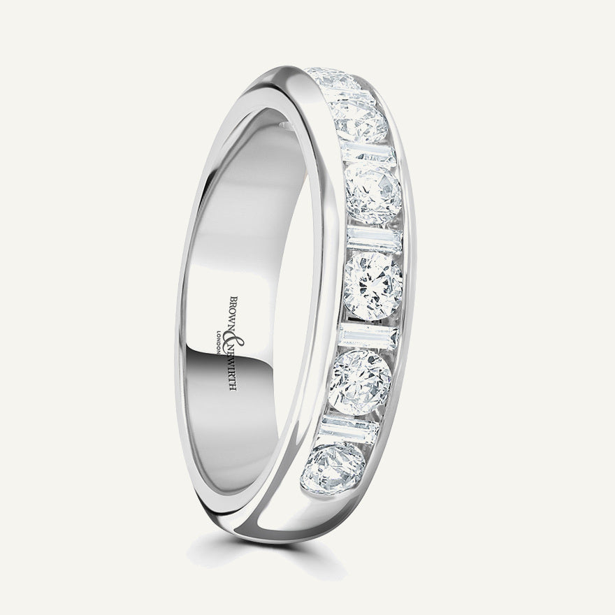 Round Brilliant & Baguette Cut, Channel, Courted Diamond Eternity Ring