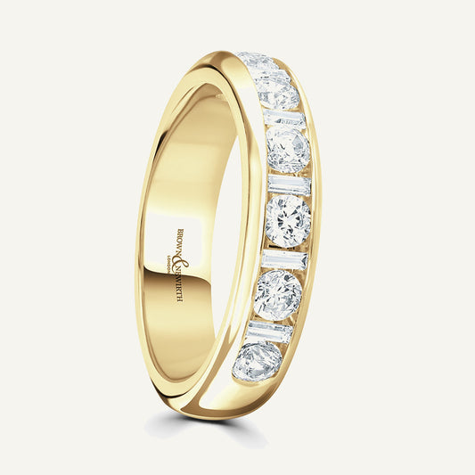 Round Brilliant & Baguette Cut, Channel, Courted Diamond Eternity Ring