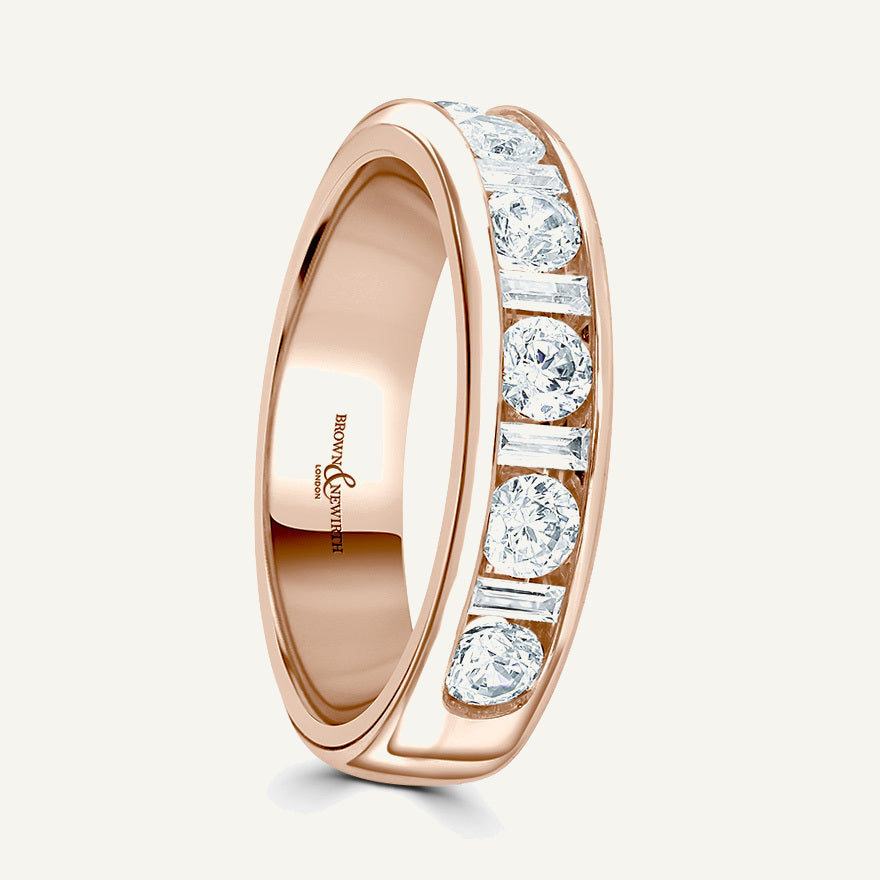 Round Brilliant & Baguette Cut, Channel, Courted Diamond Eternity Ring
