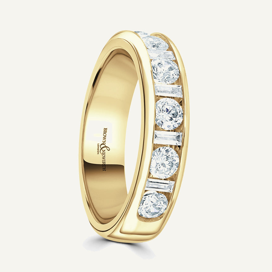 Round Brilliant & Baguette Cut, Channel, Courted Diamond Eternity Ring