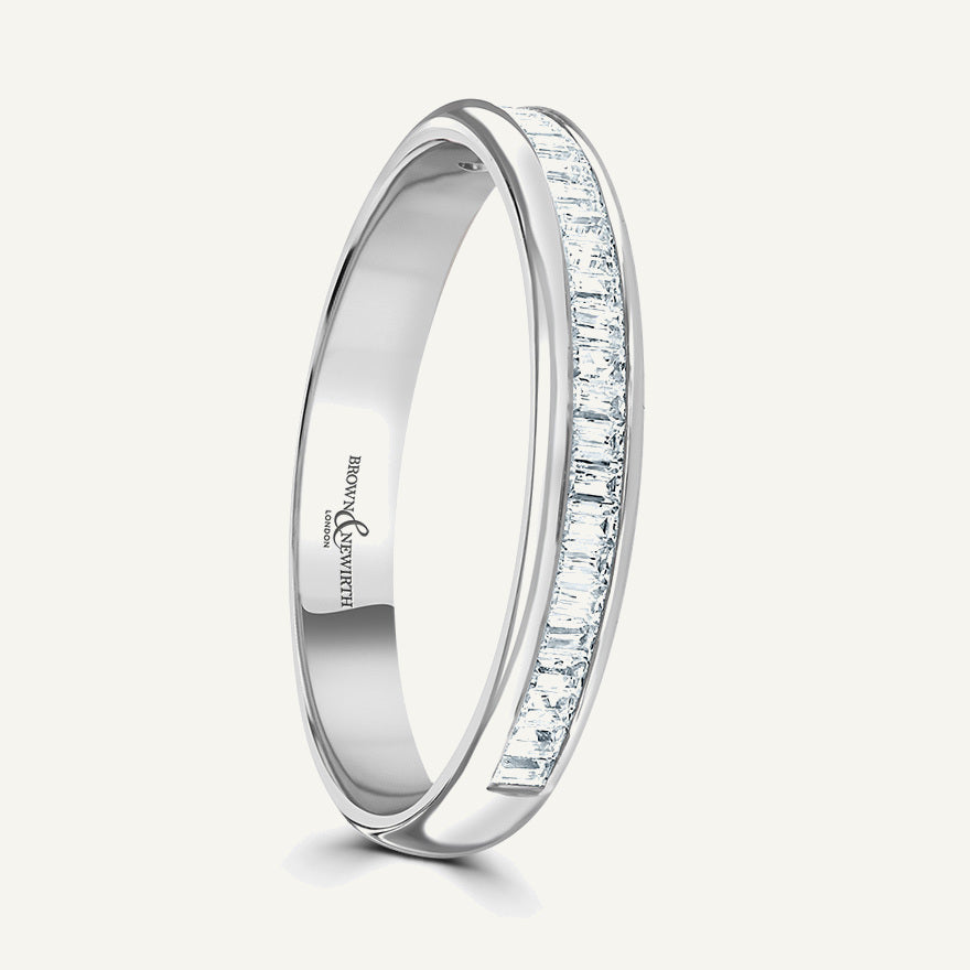 Baguette Cut, Channel, Courted Diamond Eternity Ring