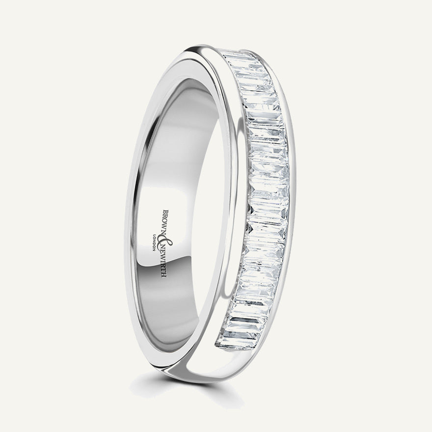 Baguette Cut, Channel, Courted Diamond Eternity Ring