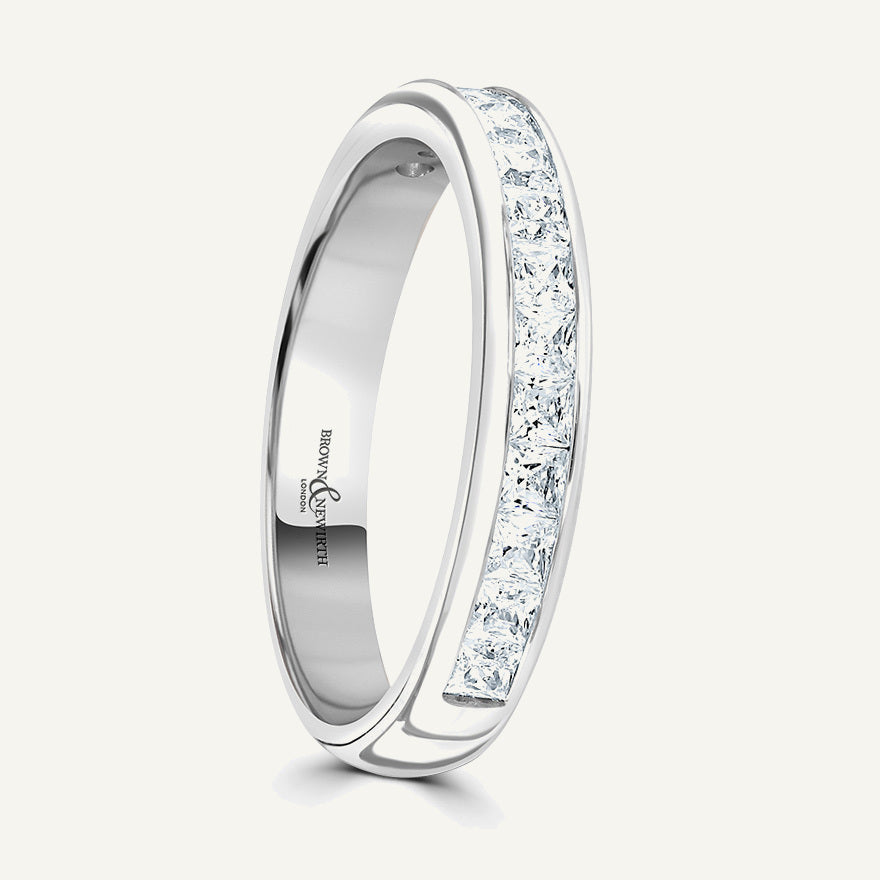 Princess Cut, Channel, Courted Diamond Eternity Ring