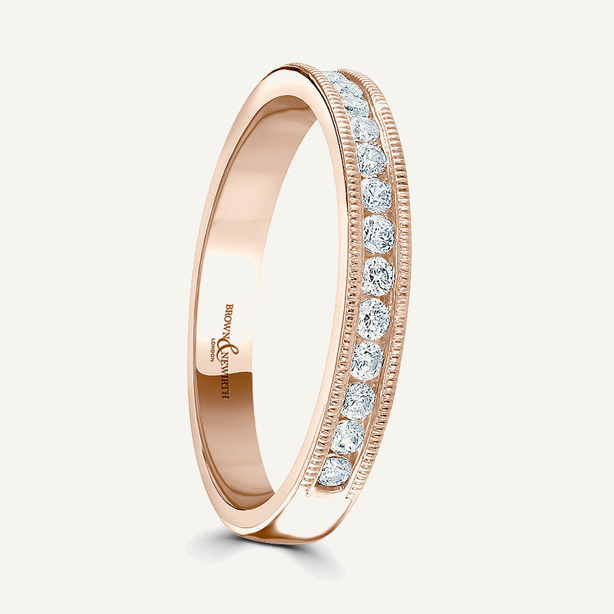 Round Brilliant Cut, Millgrain Channel, Courted Diamond Eternity Ring
