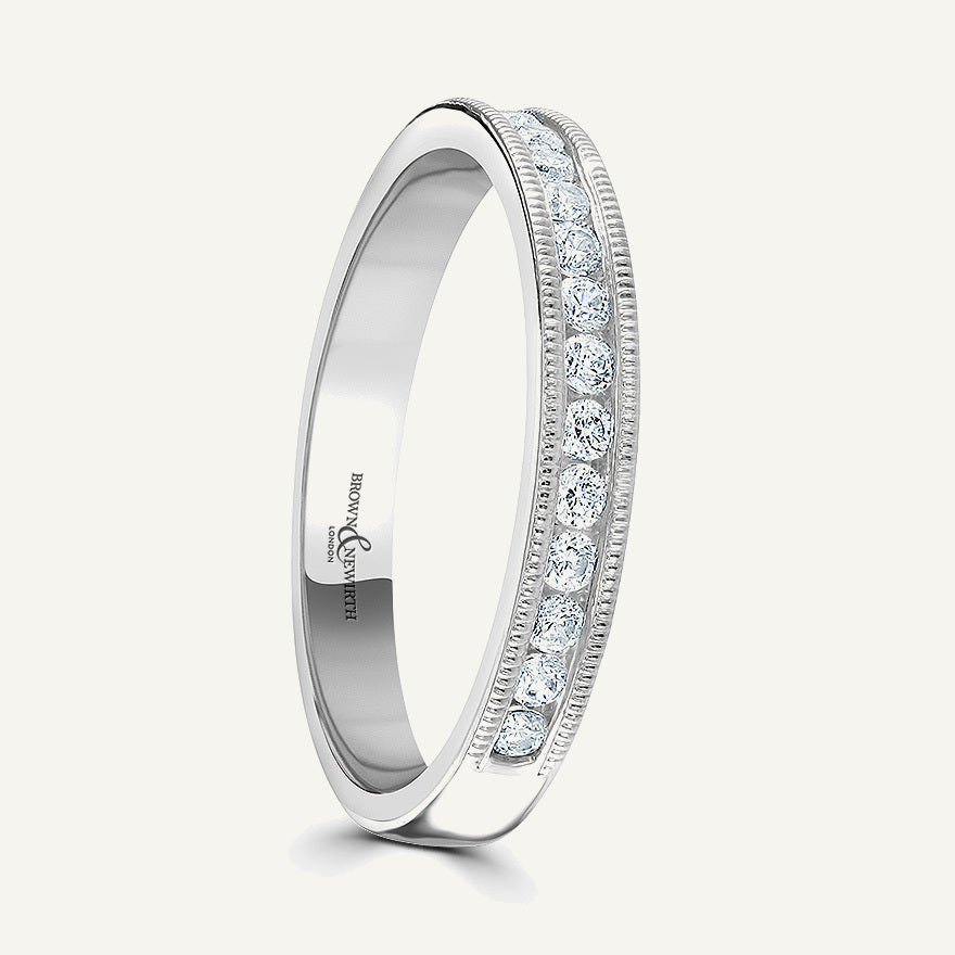 Round Brilliant Cut, Millgrain Channel, Courted Diamond Eternity Ring